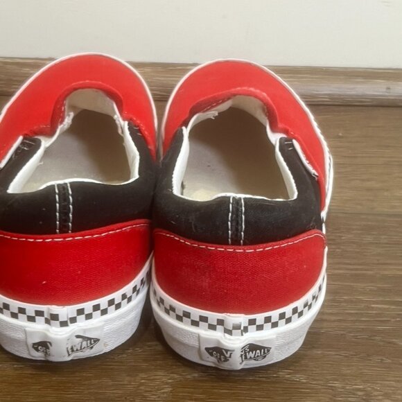 Vans Red/Black Youth Slip On Sneaker, Checkered Accent, Size 3, Canvas, Comfort - Picture 5 of 9